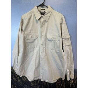 Eddie Bauer Legend Elkhorn Button‎ Up Shirt Beige Tan Outdoors Safari Large